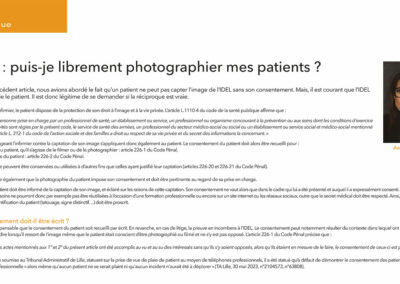 Article Sniil info n° 13 - Mars 2026 - IDEL : puis-je librement photographier mes patients ?